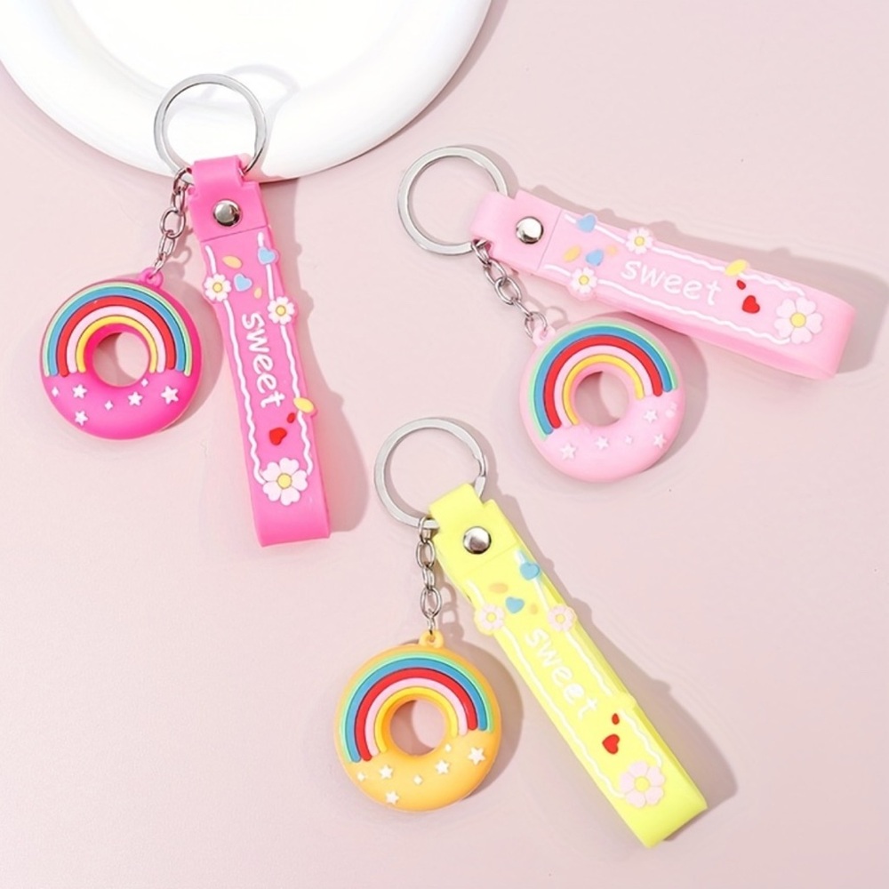 Pink Donut Shaped Keychain or Bag Charm - Picture 2 of 2